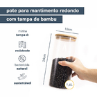 Pote Hermético 1650ml Vidro com Tampa Bambu OIKOS