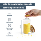 Pote Hermético 300ml Vidro com Tampa Bambu OIKOS