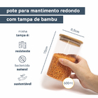 Pote Hermético 600ml Vidro com Tampa Bambu OIKOS
