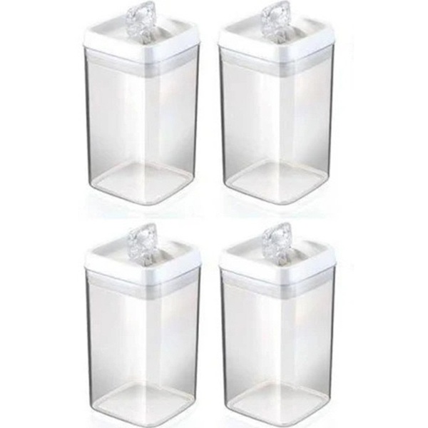 Pote Hermético Acrílico Quadrado 800 Ml - Conjunto Com 04 Peç