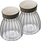 Pote Hermético Com Frisos Tampa Bambu 700ml Recipiente Vidro