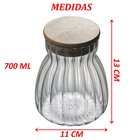 Pote Hermético Com Frisos Tampa Bambu Recipiente Vidro 700ml
