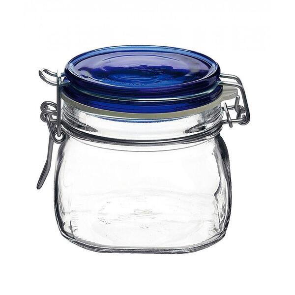 Pote Hermético Com Tampa Azul Bormioli Rocco Vidro Italiano