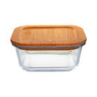 Pote Hermético De Vidro Quadrado Com Tampa De Bambu 500ml - C