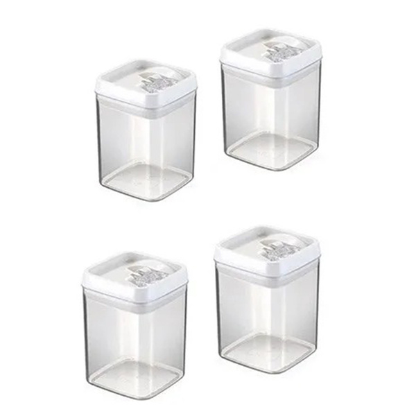 Pote Hermético Quadrado Acrílico 600 Ml - Conjunto Com 4