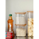 Pote Hermético Quadrado De Vidro Com Tampa De Bambu 845ml Por