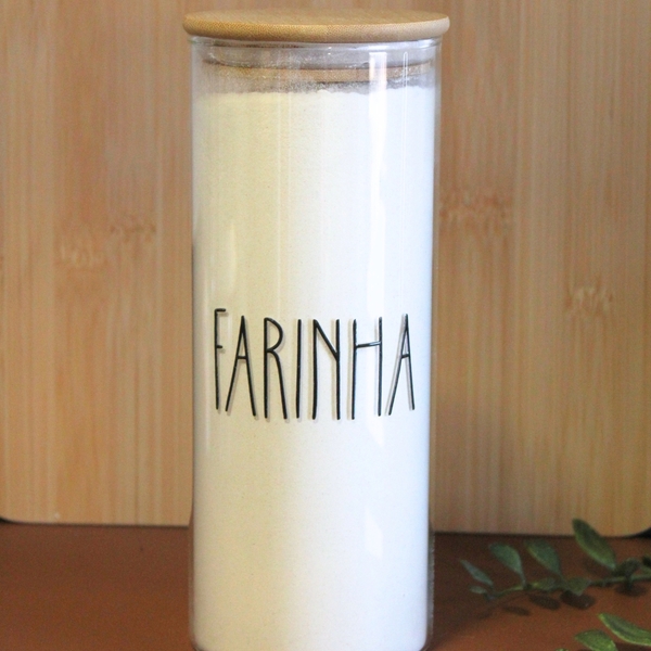 Pote Hermético Vidro E Bambu Organizador Para Farinha Persona
