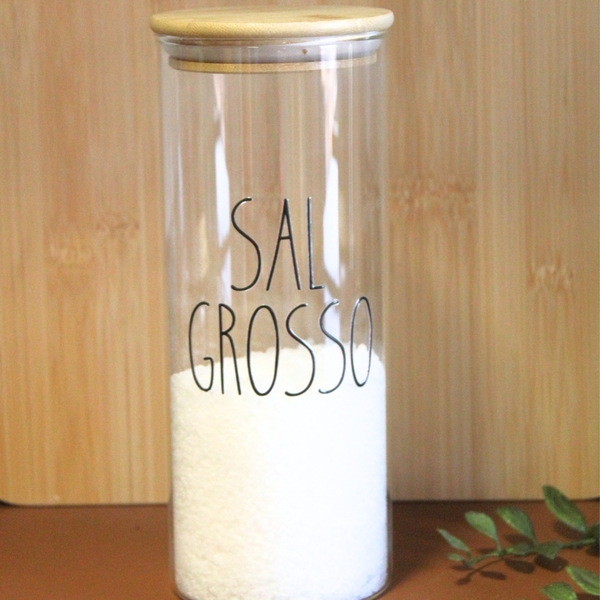 Pote Hermético Vidro E Bambu Organizador Para Sal Grosso Pers