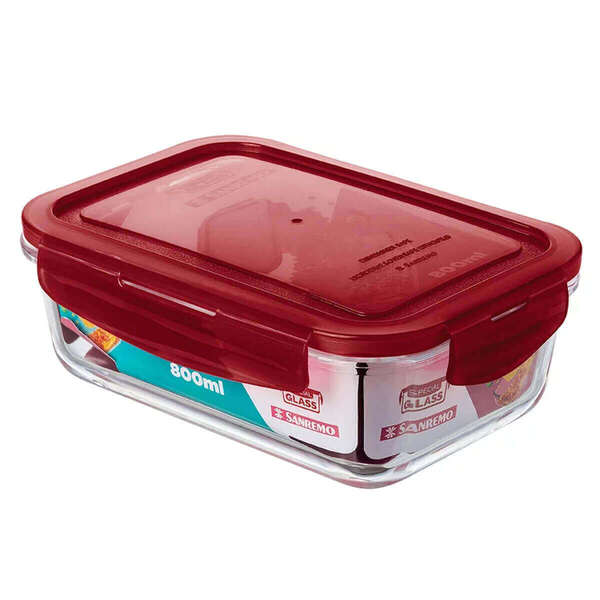 Pote Marmita de Vidro Retangular 800ml Sanremo com Tampa Herm