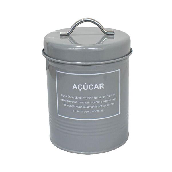 Pote Para Açúcar Em Metal Cinza Redondo 1,65l - Casambiente