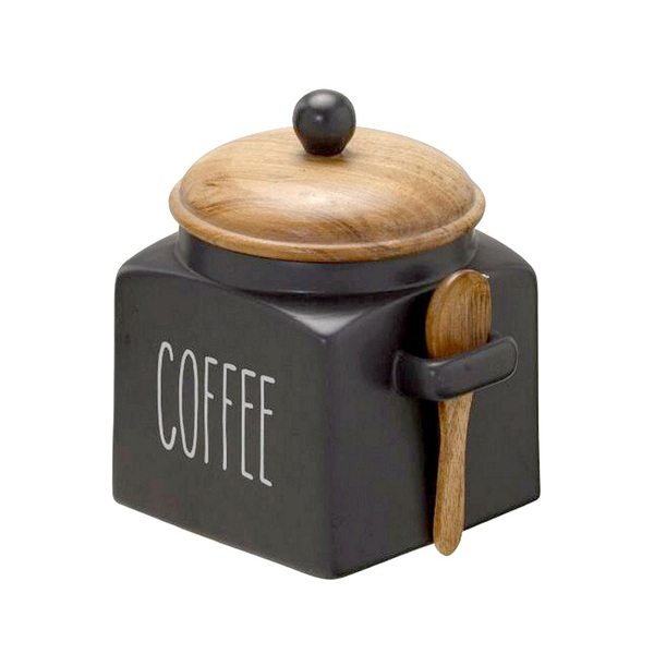 Pote Para Café Hermetico De Cerâmica E Madeira 14cm