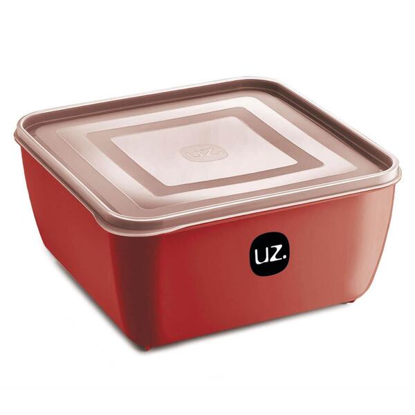 Pote Plástico Quadrado Com Tampa 2,5 Litros Premium Uz Vermel