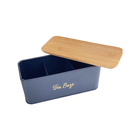 Pote Porta Cha De Ferro Azul Com Tampa De Madeira