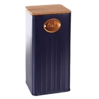 Pote Porta Macarrao De Ferro Azul Com Tampa De Madeira