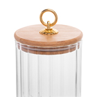 Pote Porta Mantimentos De Vidro Canelado C/tampa De Bambu E P