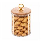 Pote Porta Mantimentos De Vidro Canelado C/tampa De Bambu E P