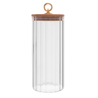 Pote Porta Mantimentos De Vidro Canelado C/tampa De Bambu E P