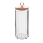 Pote Porta Mantimentos De Vidro Canelado C/tampa De Bambu E P