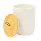 Pote Potiche Multiuso Canelado Com Tampa De Bambu Branco