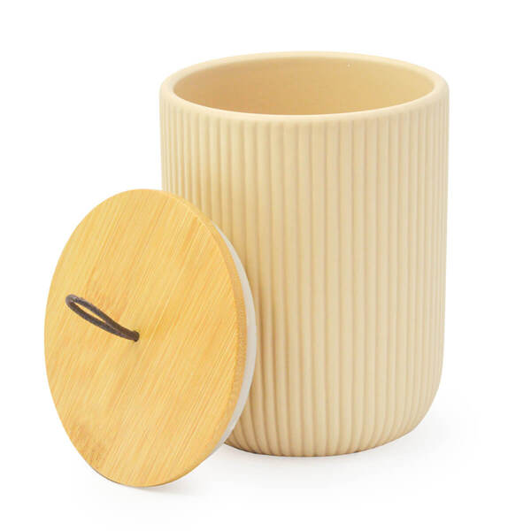 Pote Potiche Multiuso Canelado Com Tampa De Bambu Marrom