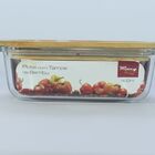 Pote Retangular De Vidro 400 Ml Hermetica Com Tampa De Bambu
