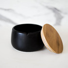 Pote Saleiro Açucareiro Em Cerâmica Preto E Tampa Bambu