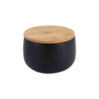 Pote Saleiro Açucareiro Em Cerâmica Preto E Tampa Bambu