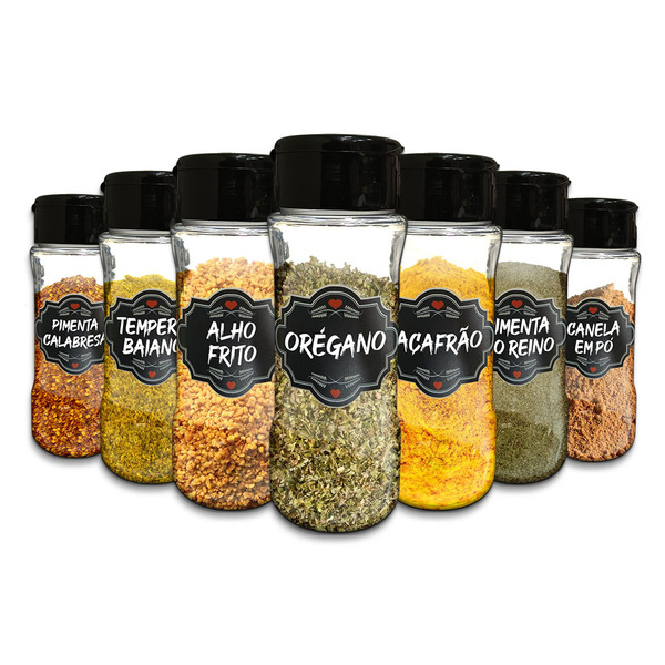 Pote Tempero  Condimento Kit 14 Potes+24 Etiquetas Adesivas T