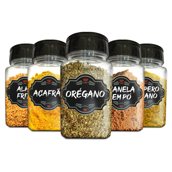 Pote Tempero Kit 10 Potes+24 Etiquetas Adesivas Porta Condime