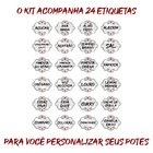Pote Tempero Kit 12 Potes+24 Etiquetas Adesivas Porta Condime