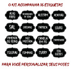Pote Tempero Kit 16 Potes+16 Etiquetas Adesivas Porta Condime