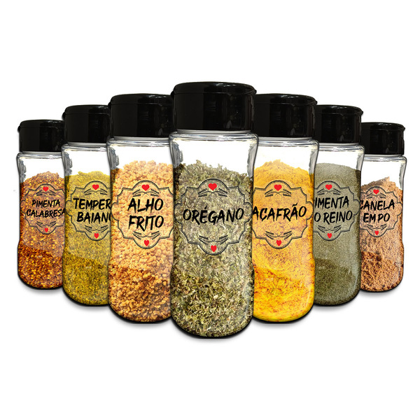 Pote Tempero Kit 16 Potes+24 Etiquetas Adesivas Porta Condime
