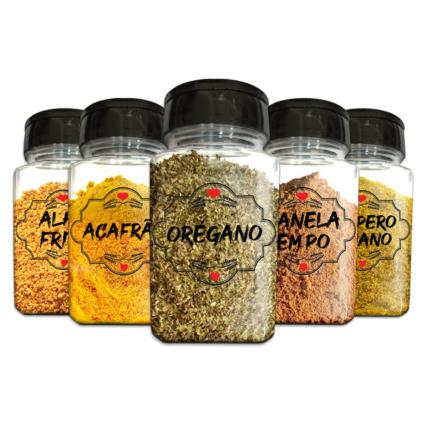 Pote Tempero Kit 8 Potes+24 Etiquetas Adesivas Porta Condimen