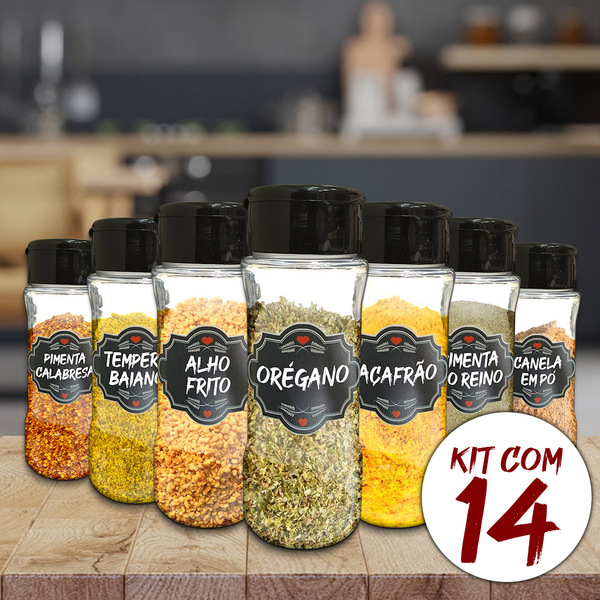 Pote Tempero Kit Potes+24 Etiquetas Adesivas Porta Condimento