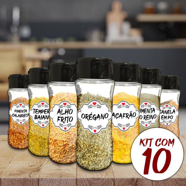 Pote Tempero Kit Potes+24 Etiquetas Adesivas Porta Condimento