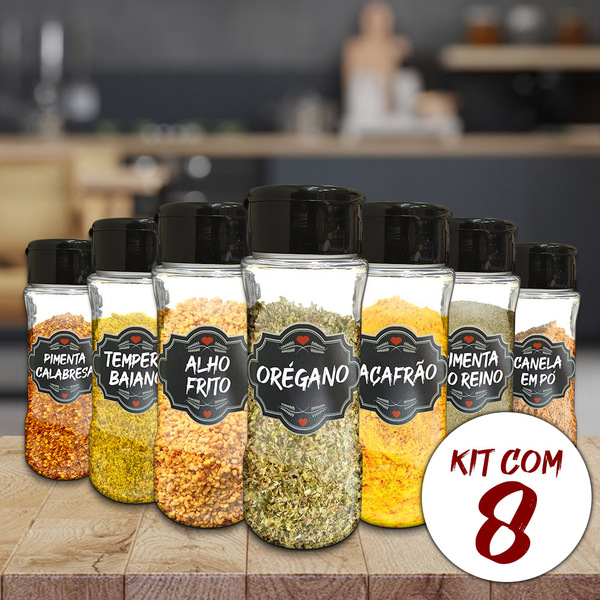 Pote Tempero Kit Potes+24 Etiquetas Adesivas Porta Condimento