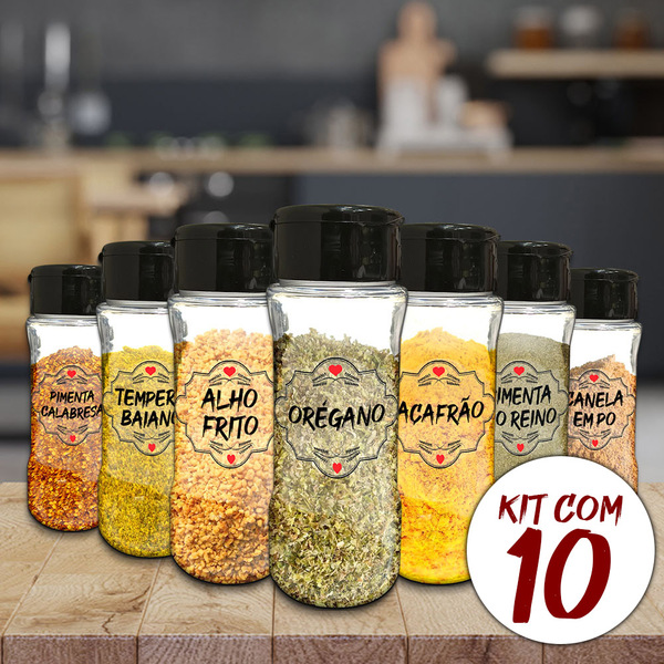Pote Tempero Kit Potes+24 Etiquetas Adesivas Porta Condimento