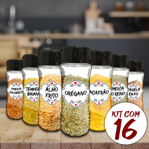 Pote Tempero Kit Potes+24 Etiquetas Adesivas Porta Condimento
