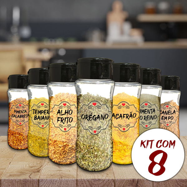 Pote Tempero Kit Potes+24 Etiquetas Adesivas Porta Condimento