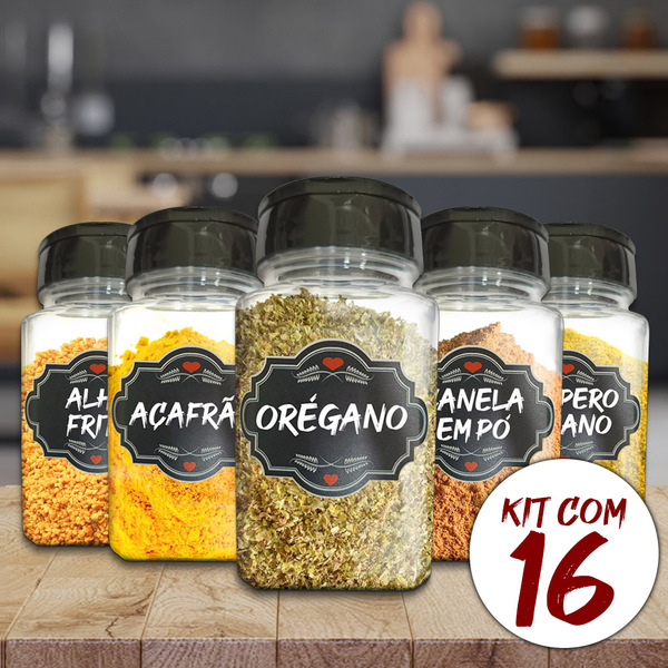Pote Tempero Kit Potes+24 Etiquetas Adesivas Porta Condimento