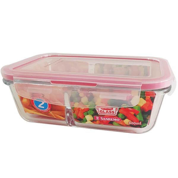 Pote Vidro Hermético Com Divisória Tampa Retangular 800ml San