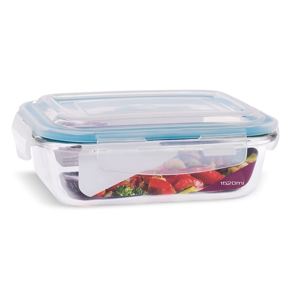 Pote Vidro Retangular Tampa Hermética Com Travas 1520ml - Qua
