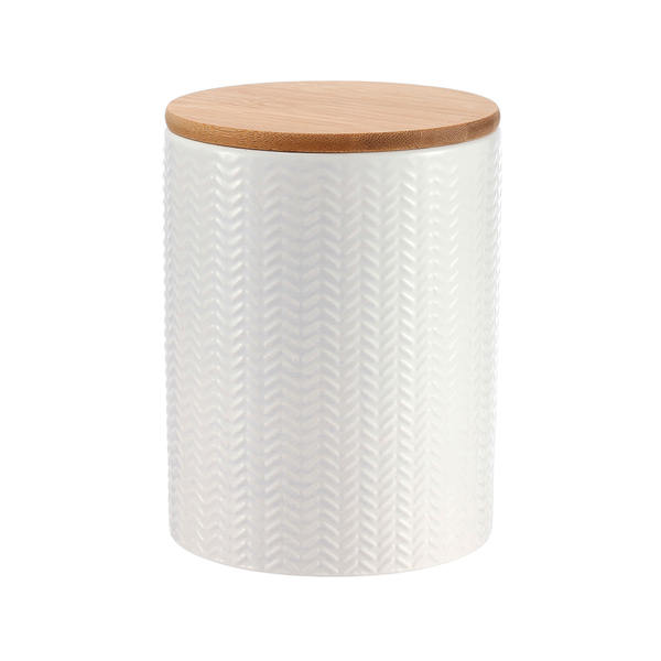 Pote Zig Zag Dolomita Branco Com Tampa De Bambu Média 1,2L - Oikos