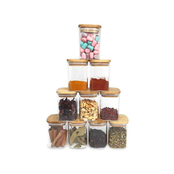 Potes De Mantimentos Quad 200ml C/tampa Bambu - 10 Pçs Oikos