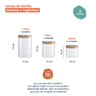 Potes De Mantimentos Quad 600/800/1100ml C/tampa Bambu - 3pç