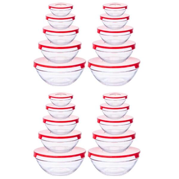 Potes De Vidro Com Tampa Vermelha 20 Peças - Hauskraft Jgpo-0