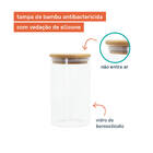 Potes De Vidro P/ Mantimentos 600ml C/ Tampa Bambu - 3 Pçs Na
