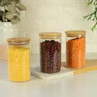 Potes De Vidro P/ Mantimentos 600ml C/ Tampa Bambu - 3 Pçs Na
