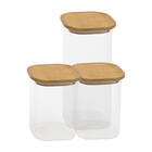 Potes De Vidro P/ Mantimentos C/ Tampa Bambu Oikos - 3 Pçs Na