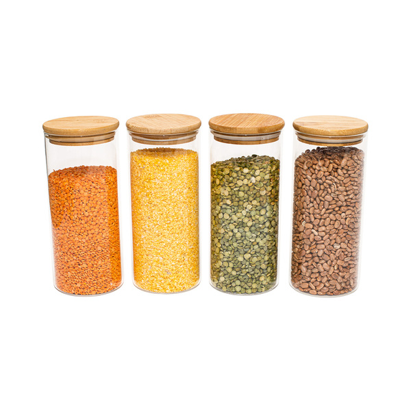 Potes De Vidro P/ Mantimentos C/ Tampa Bambu Oikos - 4 Pçs Na